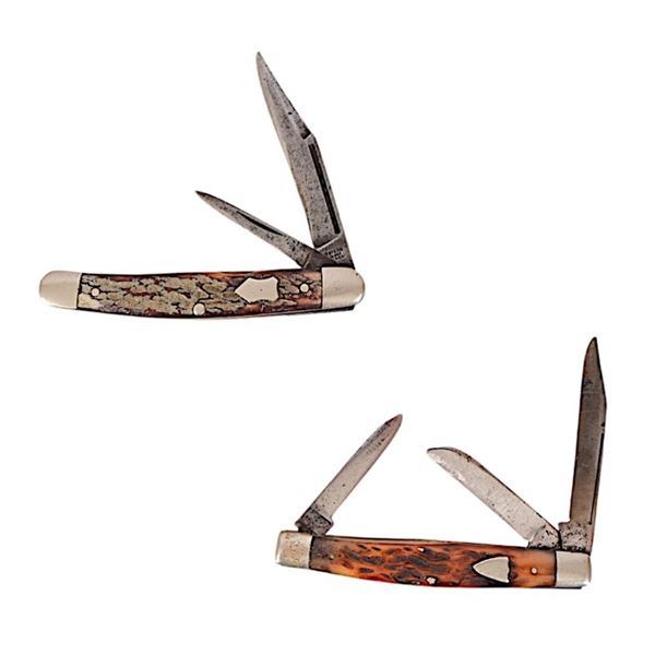 (2) Vintage Stag-Handle Trapper Pocket Knives