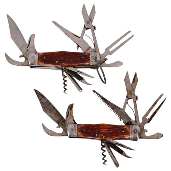 2 Stellar Brand Bone Handle Multi Tool Camp Knives