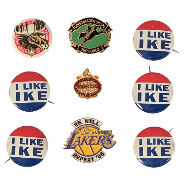 NIne Assorted Lapel Pins and Pin Backs
