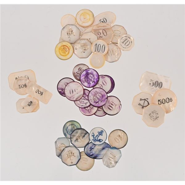 Collection of Antique Mother of Pearl Poker Chips
