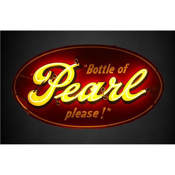 Original Pearl Beer Neon Over Porcelain Sign