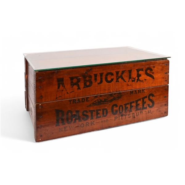 Arbuckles Coffee Wood Crate w/ Glass Top