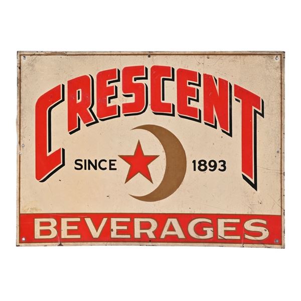Crescent Beverages Embossed Tin Advertising Sign