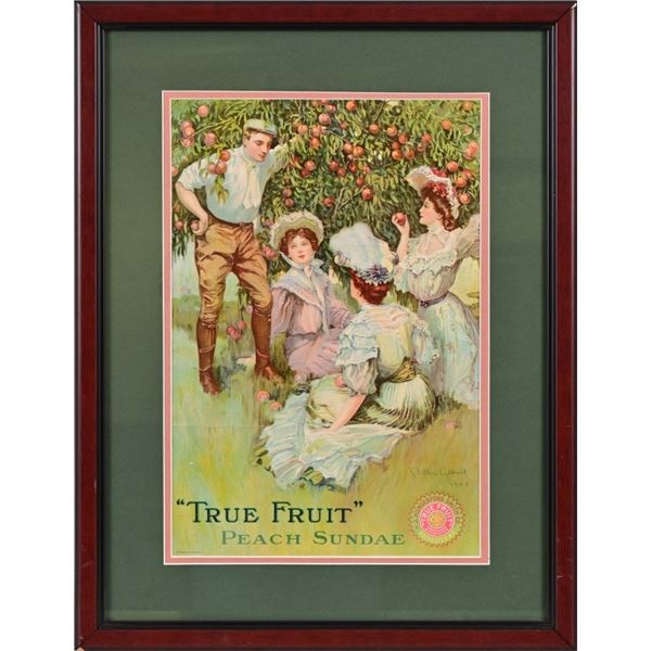 True Fruit Peach Sunday Framed Advertising Litho