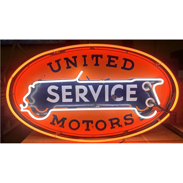 Antique Neon Over Porcelain United Motors Service Sign