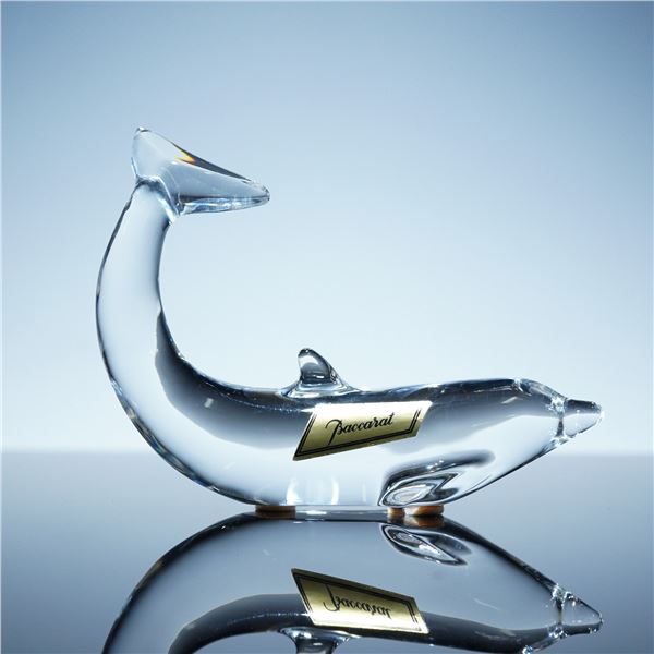 Baccarat Crystal Dolphin Figurine with Tail Up
