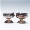 Image 1 : 2pc Sheffield Silver and Cobalt Glass Salt Cellars with Sterling Spoons