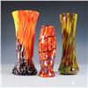Image 1 : 3pc Czech Splatter Art Glass Vase Set