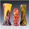 Image 2 : 3pc Czech Splatter Art Glass Vase Set