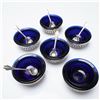 Image 1 : 17pc Sterling Silver and Cobalt Glass Open Salt Cellars with Spoons