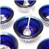 Image 2 : 17pc Sterling Silver and Cobalt Glass Open Salt Cellars with Spoons
