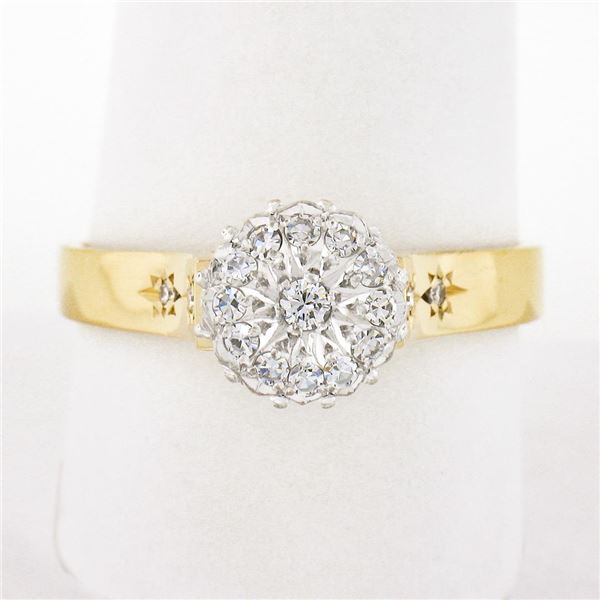 Vintage 18k TT Gold .30 ctw Round Brilliant Pave Diamond High Quality Cluster Ri