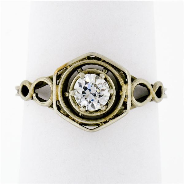 Antique Art Deco 14k White Gold.35 ctw European Diamond Solitaire Engagement Rin