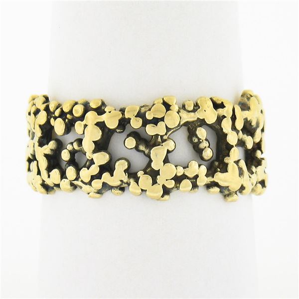 Vintage Blackened 18k Yellow Gold Nugget Dots Textured Eternity Wide Band Ring