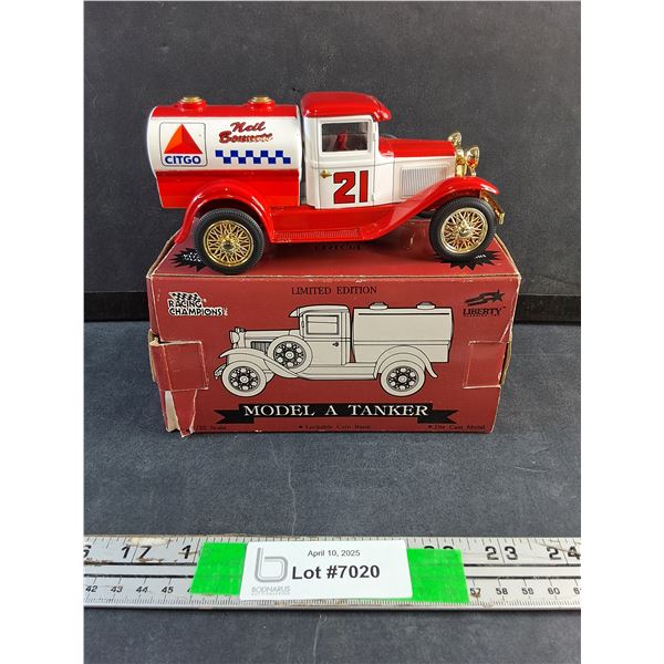 1:25 Model A Tanker Die Cast Truck with Box, Lockable Coin Bank