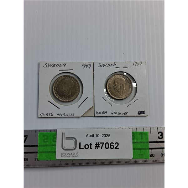 1947, 1948 and 1949 Sweden Silver Coins