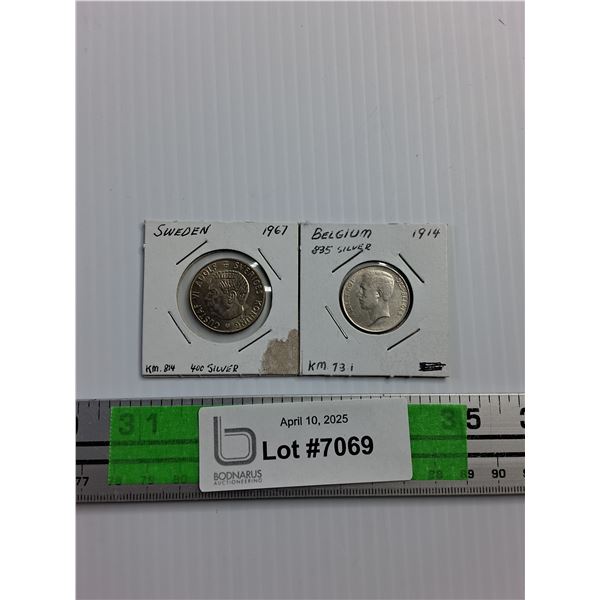 1914 Belgian and 1967 Sweden Silver Coin