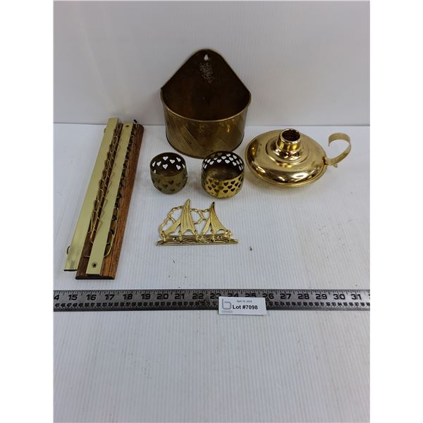 Brass Holders Lot (Necktie, Key, Candle, Trinket)