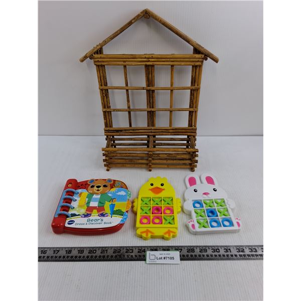 Wood Frame House Wall Art/Basket 16" x 13.5" & 3 Toddler Games