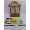 Image 1 : Wood Frame House Wall Art/Basket 16" x 13.5" & 3 Toddler Games