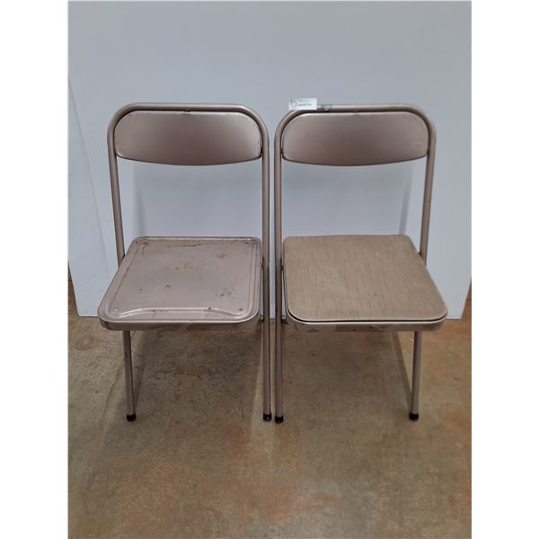 (2) Folding Metal Chairs - 36" Length Folded - 1 Missing Seat Cushion - Cannot Ship!