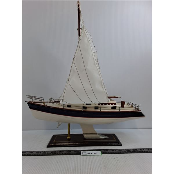 Wooden Sailboat Table Decor - 18" Length - Some Repairs Needed for Original Height