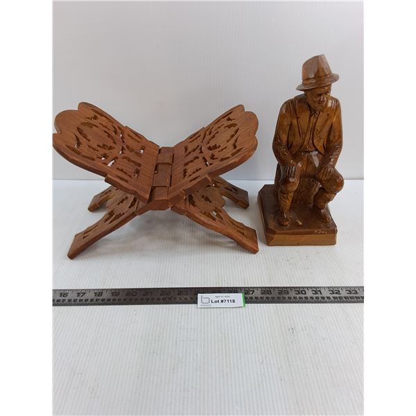 Wooden Foldable Magazine Rack & Wooden "Man on Stump" Decor