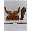 Image 1 : Wooden "African Themed" Book Ends & Man Head Statue
