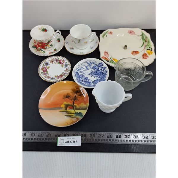 Vintage Dishes Lot (Royal Albert, Malvern, Wedgwood, Meakin, Milk Glass)