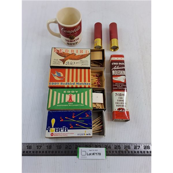 Vintage Match Boxes & Moleskin Tin, Campbell's Soup Mug, LED Flashlights