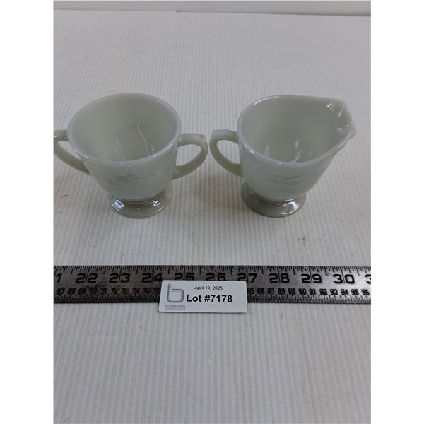 Vintage Fire-King "Grey Lustre" Cream & Sugar Set