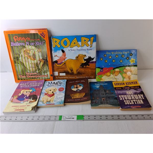 (8) Kids/Preteen Books- Ripley's Believe It or Not, Gordon Korman, Roar A Noisy Counting Book, Misc.