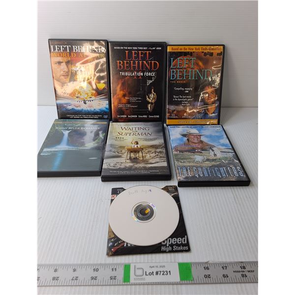 (7) DVDs- Left Behind, Waiting for Superman, The Gunfighters, Misc.
