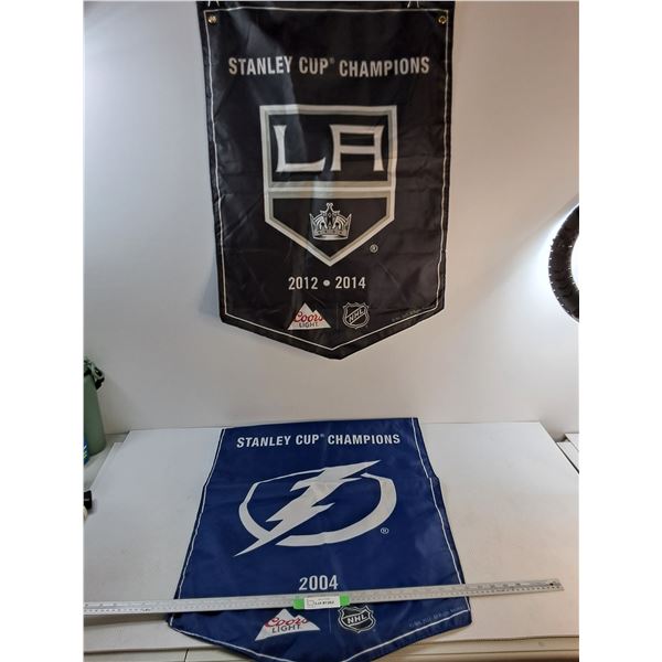 (2) NHL Stanley Cup Champions, Flag Banners, Los Angeles & Tampa Bay, Both 23" x 34"