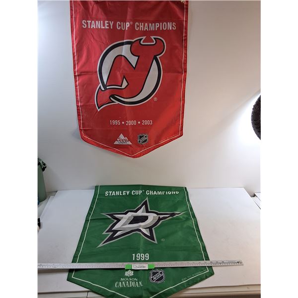 (2) NHL Stanley Cup Champions, Flag Banners, New Jersey & Dallas, Both 23" x 34"