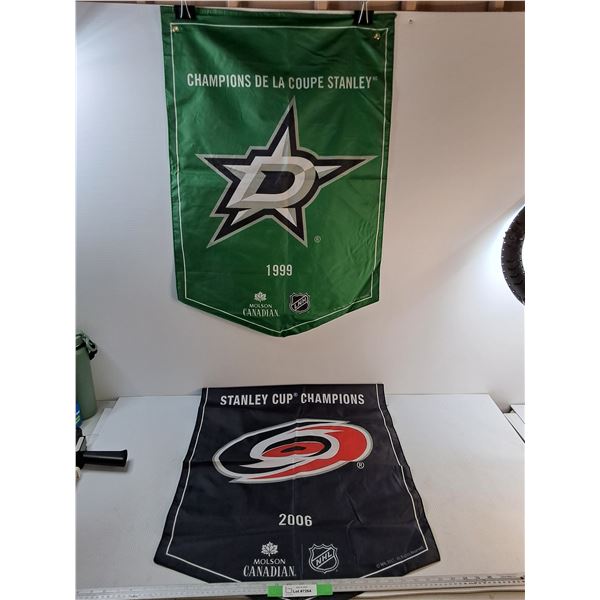 (2) NHL Stanley Cup Champions, Flag Banners, Dallas & Carolina, Both 23" x 34"