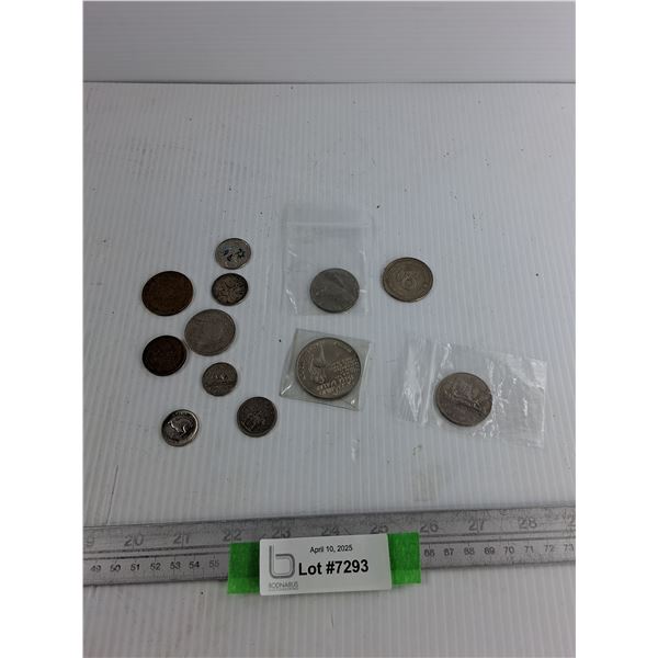 Lot Of Various Coins/ Tokens, 1956 Canadian Quarter, 1969 Canadian Dollar, Misc