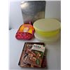 Image 3 : (2) Tupperware Container, (3) Fondue Books, Tea Dish Set, Misc.