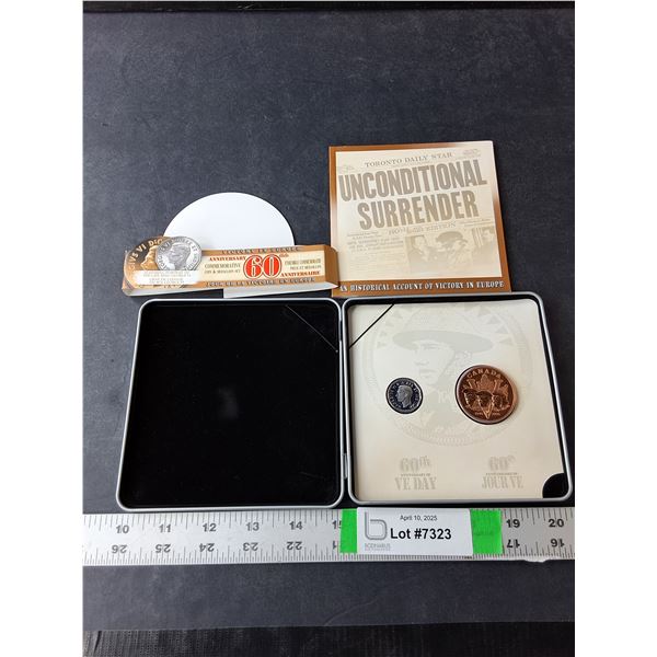 (2) V-Day 60th Anniversary Canadian Commemorative Coins & Case- 2005