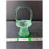 Image 1 : Green Glass Basket 9" Tall