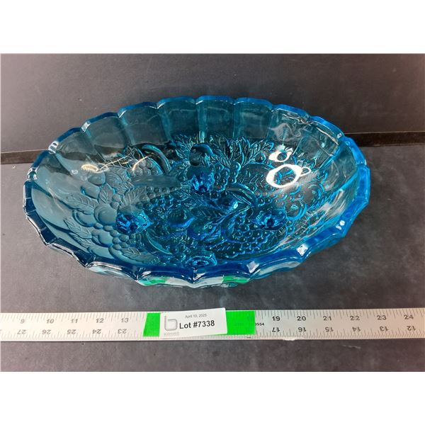 Blue Glass Footed Bowl 4.5" Tall x 12.5" Long