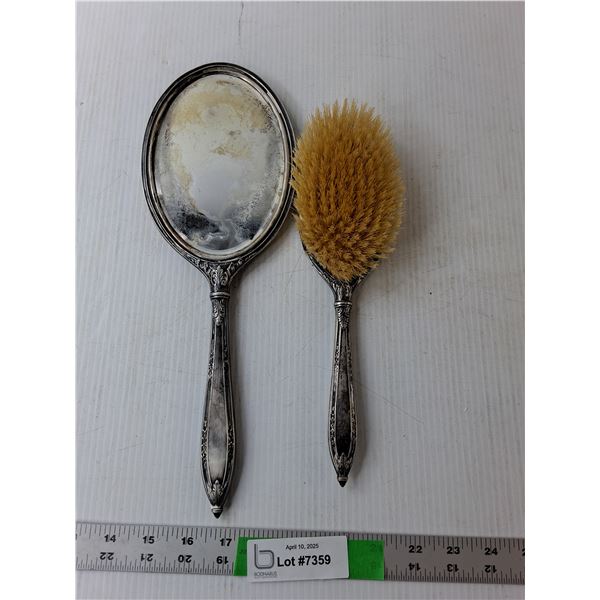 Vintage Marked Sterling Brush & Mirror