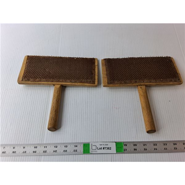 (2) Antique Wool Carders 9.5" Long x 9.25" Wide