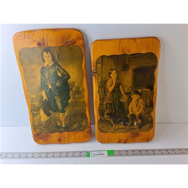 (2) Victorian Era Paintings on Wood Up to 17.5" Tall x 8.75" Wide