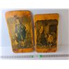 Image 1 : (2) Victorian Era Paintings on Wood Up to 17.5" Tall x 8.75" Wide