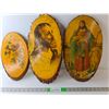 Image 1 : (3) Vintage Paintings on Wood Up to 17.5" Tall x 9.5" Wide- Head of Christ, Good Shepherd, Other