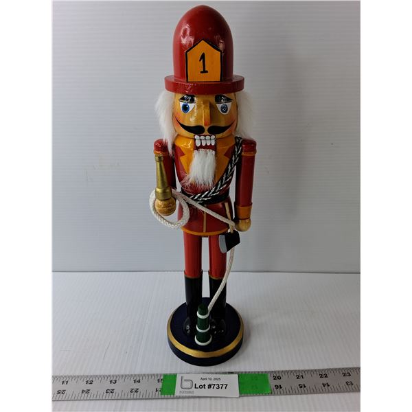 Wooden Fireman Nutcracker Statue 14" Tall