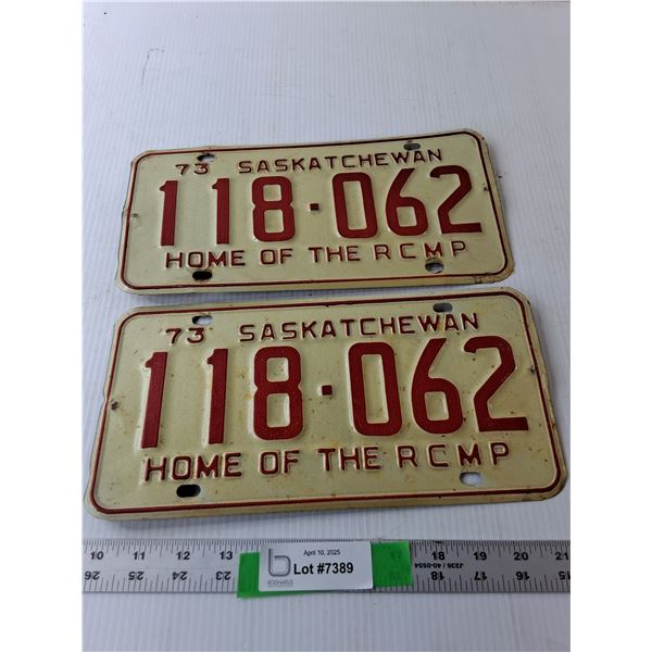 (2) Sask RCMP License Plates '73
