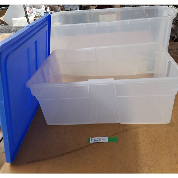 *(2) Rubbermaid Storage Tubs, One Lid