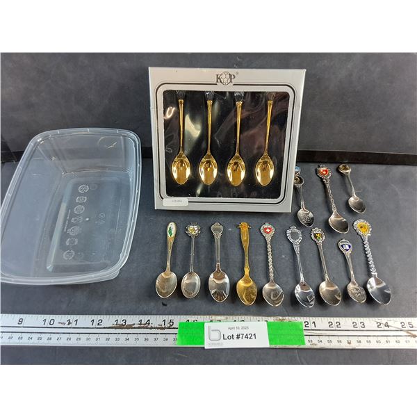 Gold Colored Collector Spoon in Box with Additional Assorted Pieces